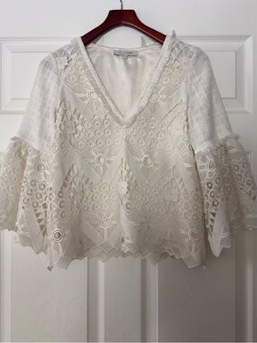 Alexis Cream Floral Lace V-Neck Bell Sleeve Top